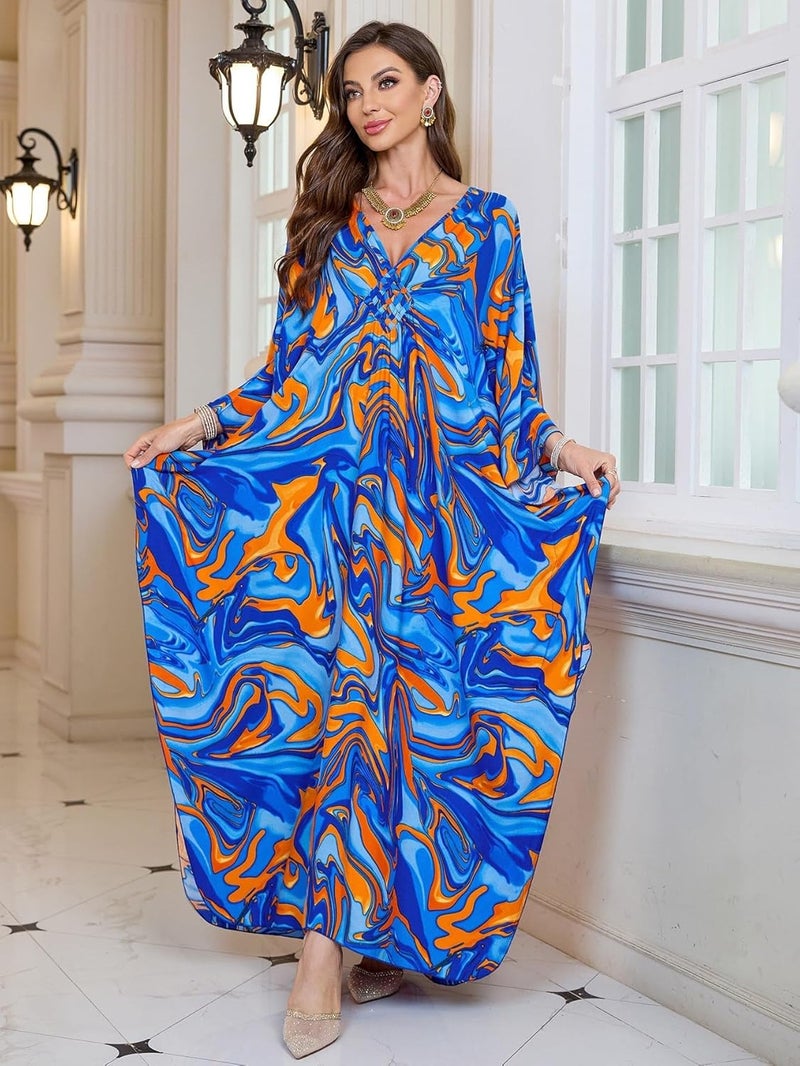 KEYLORTING Women’s Kaftan Beach Cover Up Dress Plus Size Summer Swimsuit Loungewear Maxi Dress - Image 3